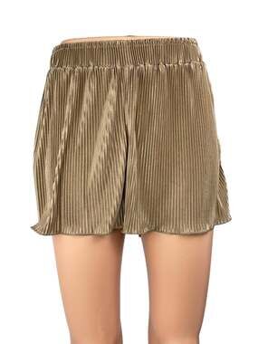 Waverles Brown Satin Pleated High Rise Elastic Waist Flowy Wide Leg Shorts Sz S